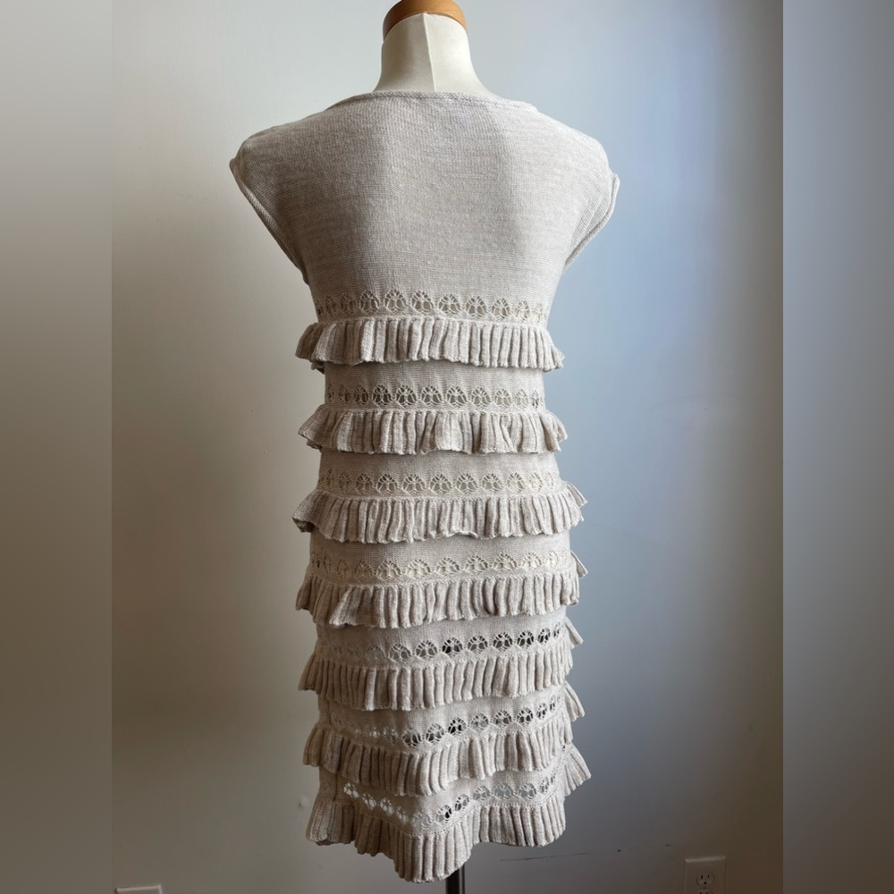 Cynthia Steffe Oatmeal Beige Sleeveless Knit Bodycon Ruffle Dress Size Small - Picture 4 of 6